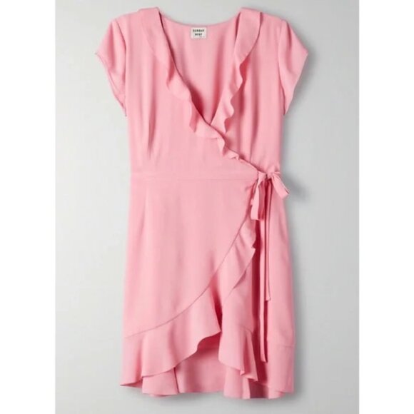 Aritzia Sunday Best Ruffle Savoy Wrap Dress Pink Size 4 - Picture 1 of 7